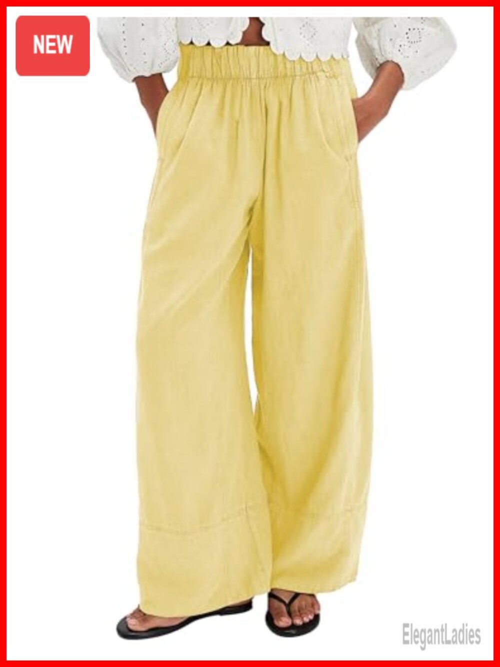 Linen Cotton Wide Leg Palazzo Lounge Trousers Pull On
